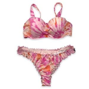 Shade & Shore 2-Piece Pink Tie Dye Underwire Top Cheeky Bottom Bikini Set 34B/S